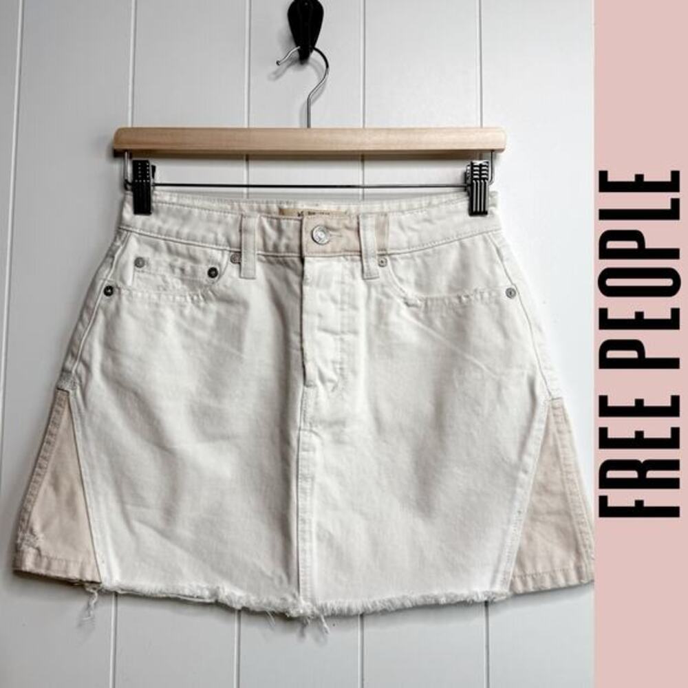 Free People mini skirt denim patched boho summer casual 26